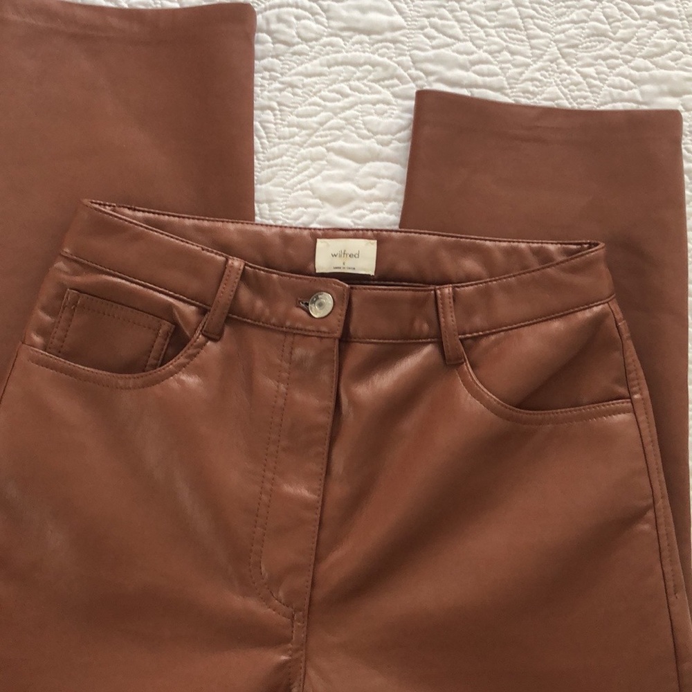 Wilfred Melina Vegan Leather Pants Pecan Brown High Rise Straight Leg - Picture 6 of 12